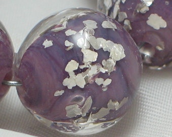 Handmade Glass Lampwork Beads, "Purple/Glitter", 11mm round focal filler functional art
