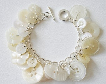 Button Bracelet Bridal White and Creamy Pearl
