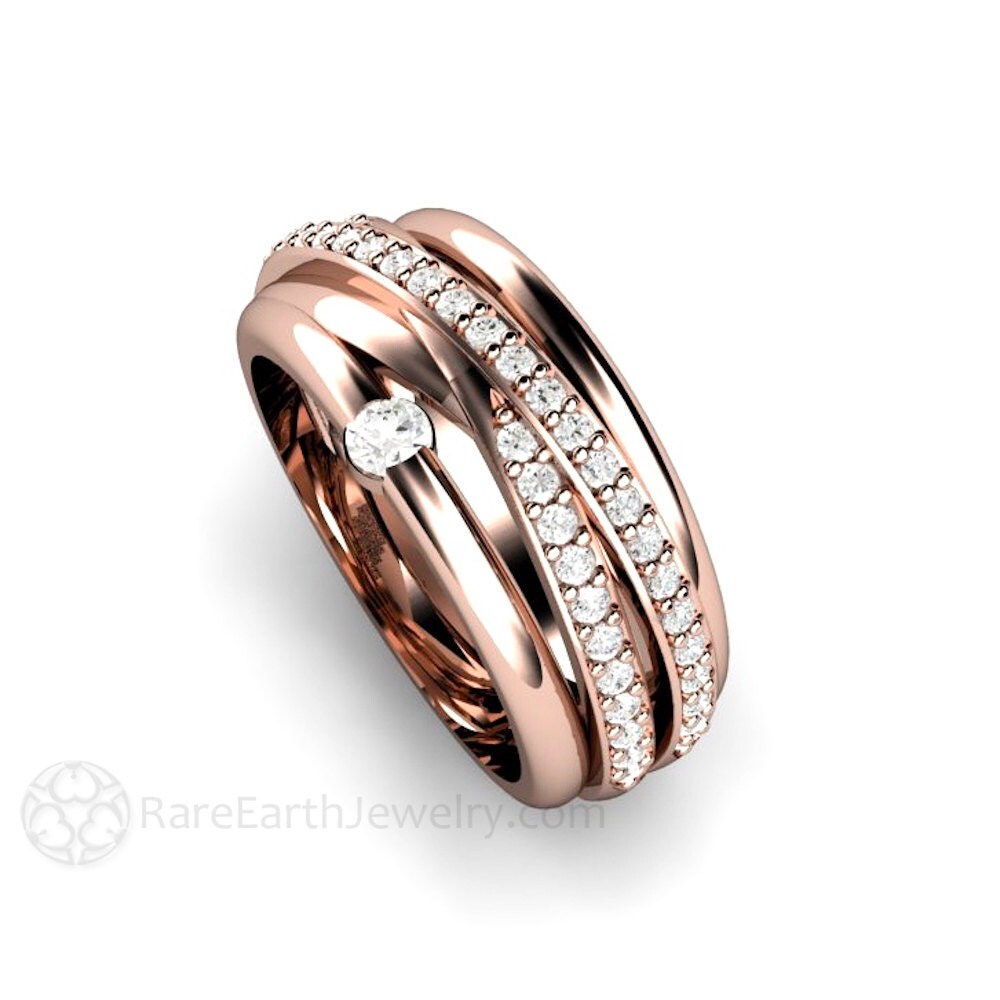 18K Diamond Band  Triple Band  Multi  Band  Rolling Ring  Wedding 