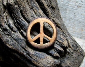 MINIATURE Peace Round Bradford Pear Wood Pin by Tanja Sova