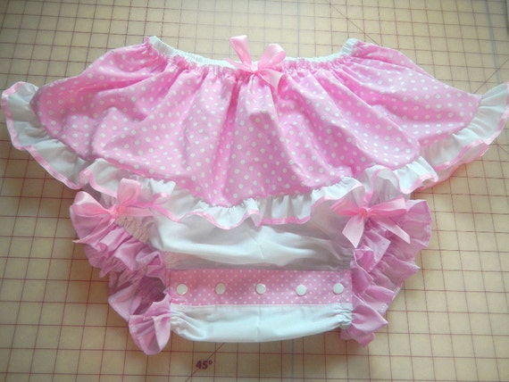 Adult Baby Sissy Littles Pink Polka Dot Skirted Diaper Cover