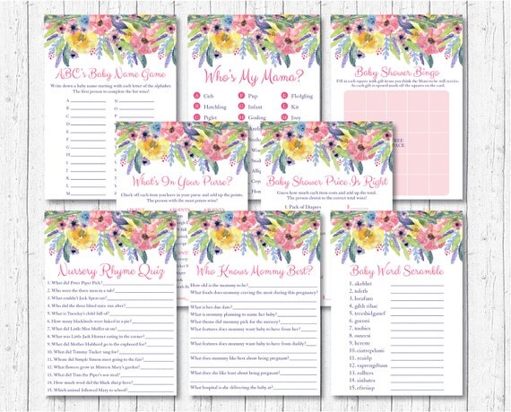 Rustic Floral Baby Shower Games Package / Floral Baby Shower / Watercolor Floral / 8 Printable Games / INSTANT DOWNLOAD A385 Il_570xn