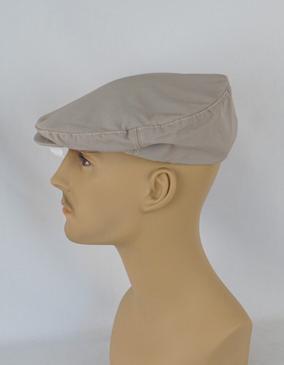 Vintage Mans Hat Khaki Canvas Adjustable Flat Cap Sz M L NOS