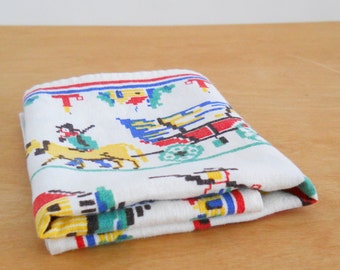 Vintage Pure Linen Kitchen Towel • Colorful Mid Century Dish Towel • Quality Linens Primary Color Tea Towel