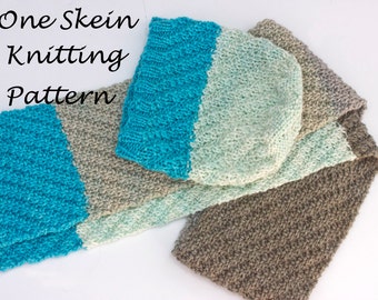 Hat and Scarf Knitting Pattern, One Skein Caron Cakes Knitting Pattern, Easy Knit Hat Pattern, Knit Scarf Pattern, Slouchy Beanie Pattern