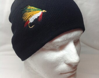 Yellow Marabou Streamer Fishing Fly Lure Hat Beanie Skullcap Fisherman Tackle Bait Hook