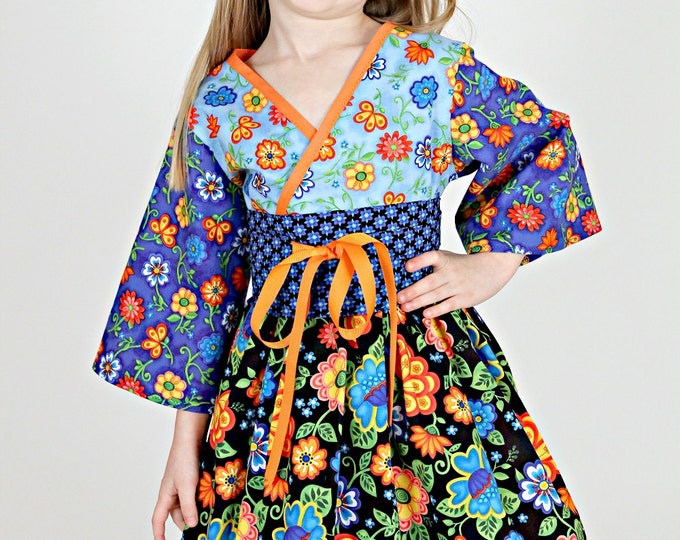 Big Sister Clothes - Tween Girl Dress - Teen Dresses - Boutique Easter Dress - Girls Kimono Dress - Long Sleeves - 8 to 14 years