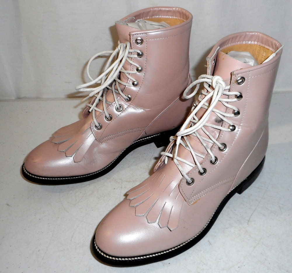 Light Pink Lace up Cowboy Boots Justin Junior Cowgirl size 6 D