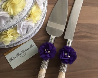 NAVY Wedding  cake  knife set  burlap knife set  cake 