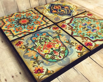 Spanish Wall Art hamsa hand moroccan wall art set wall blocks 8x8 set of 12 Spanish Wall Art hamsa hand moroccan wall art set wall blocks 8x8 set of 12