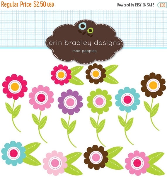 SALE Flowers Clipart Clip Art Personal and by ErinBradleyDesigns