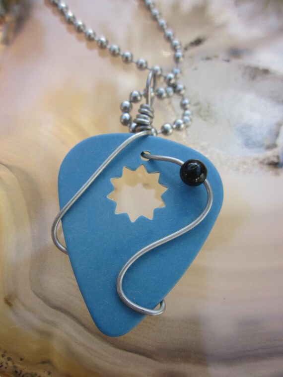 Guitar pick pendant // Music jewelry // Blue guitar pick