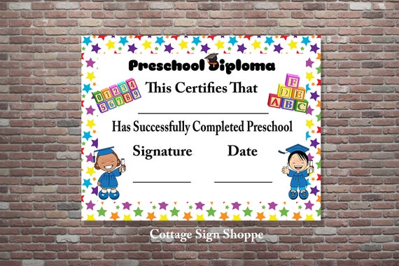 Preschool Diploma Preschool Certificate INSTANT DOWNLOAD