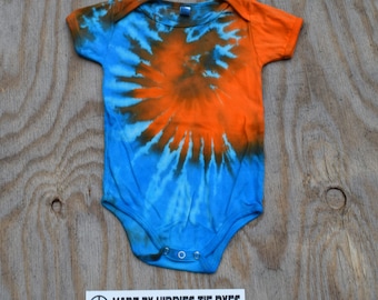 Orange and Blue Swirl Tie Dye Baby Onesie (American Apparel Organic Cotton 18-24 Months 4001ORG) (One of a Kind)