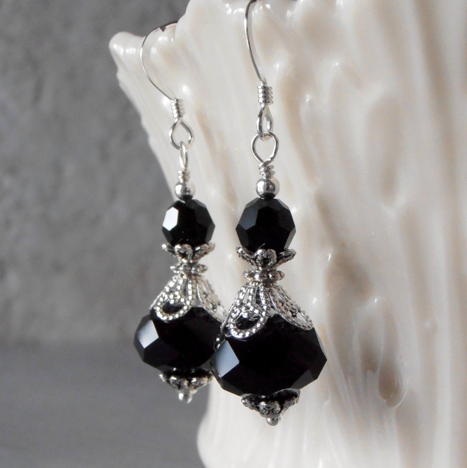 Black Crystal Earrings for Bridesmaids Beaded Dangle Earrings