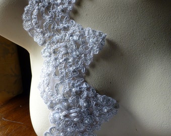 Silver Lace Alencon Bridal Lace Scalloped for Crowns, Veils, Gowns
