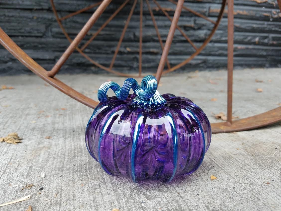 Purple Blown Glass Pumpkin 4 Decorative Sculpture with