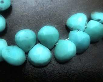 SLEEPING BEAUTY Turquoise Heart Briolettes, NATURAL Robins Egg Blue Faceted Turquoise, 6-7mm, December Birthstone