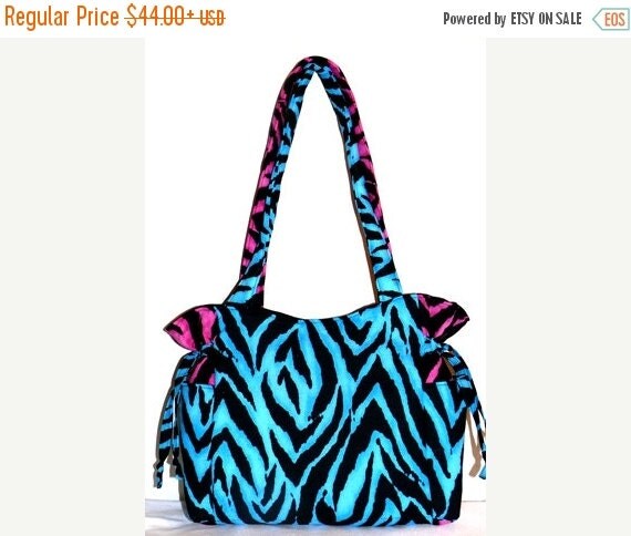 ON SALE Black Blue Pink Zebra Handbag by NTwilightsCreations