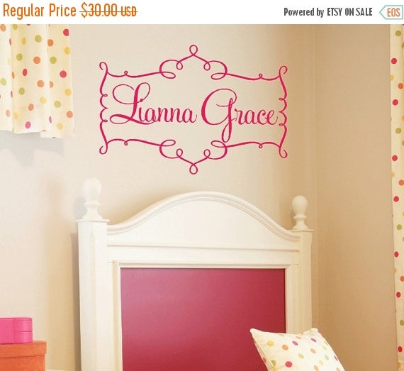 Nursery Name Wall Decal Swirl Frame with Girly Fun