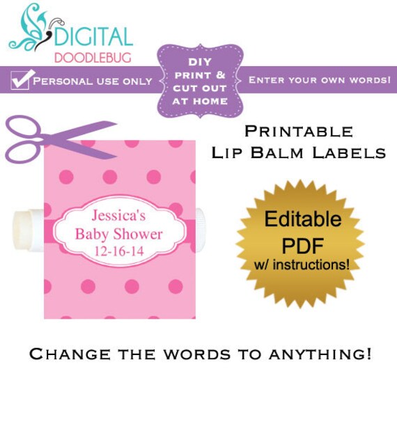 DIY printable lip balm labels editable No.26 pink polka dot