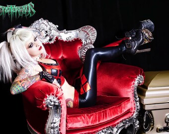 Metal Threads Harley Quinn custom leggings *pants only* made to order black red spandex suicide squad gotham dc comics joker cosplay