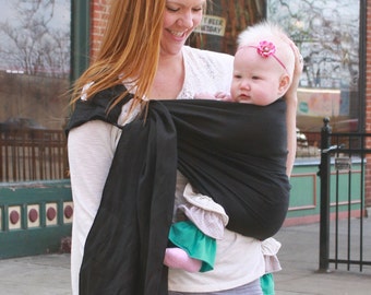 Black Linen Ring Sling Baby Carrier -Instructional DVD Included - Pleated Shoulder for Comfort - Summer Baby Sling -