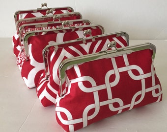 red and white clutch bag