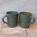 Pair of latte coffee mug tea cup in stoneware hand thrown ceramic pottery