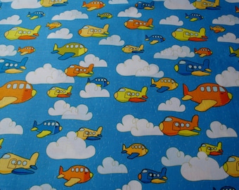 Airplane Fabric,Children's Fabric,Sewing Notions,Crafts and Tools,Quilting Fabric,Sewing Fabric,Blue Fabric,Orange Fabric,White Fabric