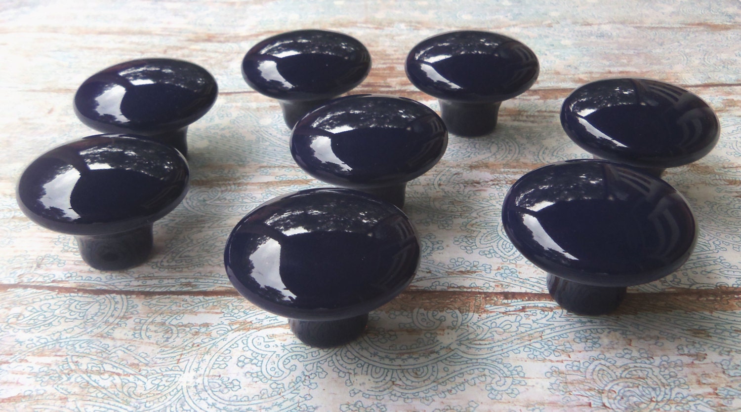 8 Drawer Pulls Navy Blue Ceramic Knobs Set of 8 BIG