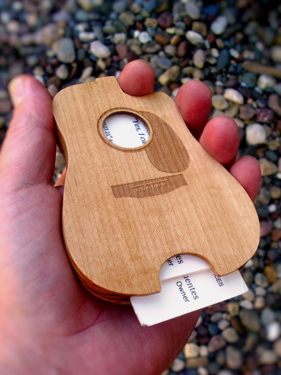 Guitar Shaped Wood Business Card Holder Matched Grain Maple