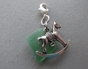 Genuine Sea Glass Jewelry, Baby Rocking Horse, Seaglass Charm, Beach Glass Jewelry, Baby Gift, Rocking Horse Clasp, Gift for New Mother