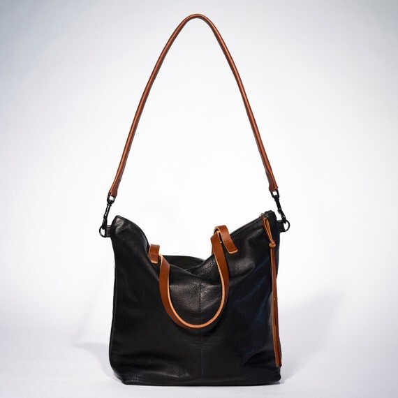 summer sale Black Leather Bag Large black leather Laptop bag