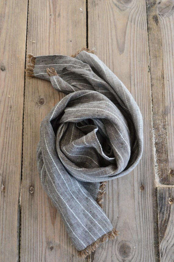 100% Linen, linen scarf, mens fashion, mens accessory, mens gifts, mens striped scarf, brown scarf