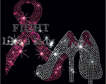 Breast Cancer Awareness Rhinestone T-Shirt Sizes XS-4XL - Fight Like a Lady - Long or Short Sleeve