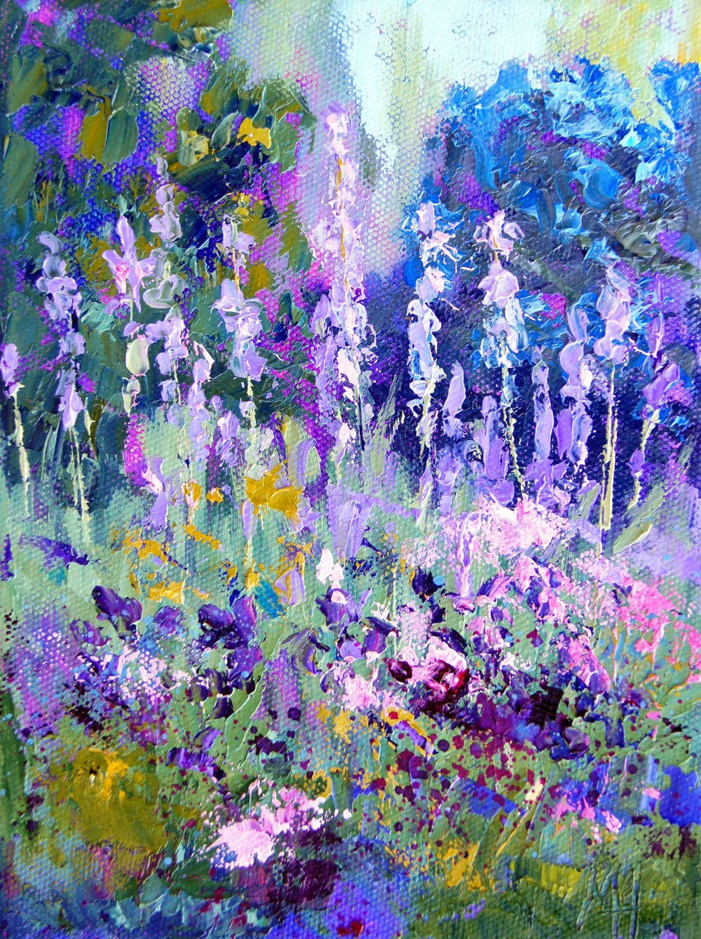 Impressionist oil painting floral abstract landscape Iris