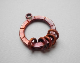 Solid Copper Ring Connector Large 5 Rings Red Patina 30mm