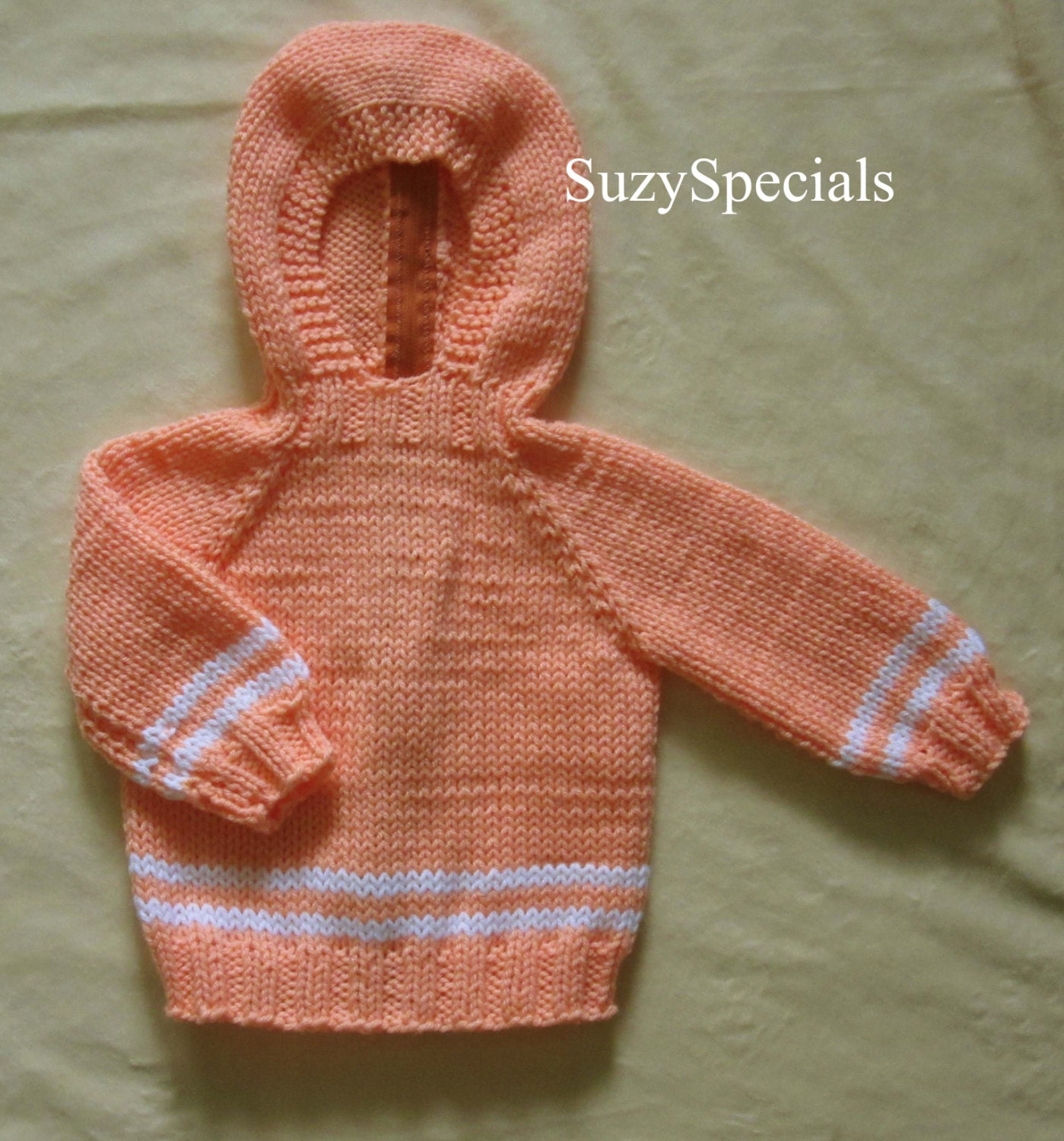 Hooded Knitted Baby Sweater with Back Zipper in Peach Color