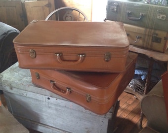 Vintage Leather Luggage Set Suitcase Cowhide