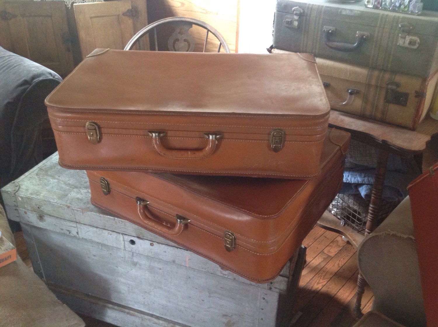 Vintage Leather Luggage Set Suitcase Cowhide