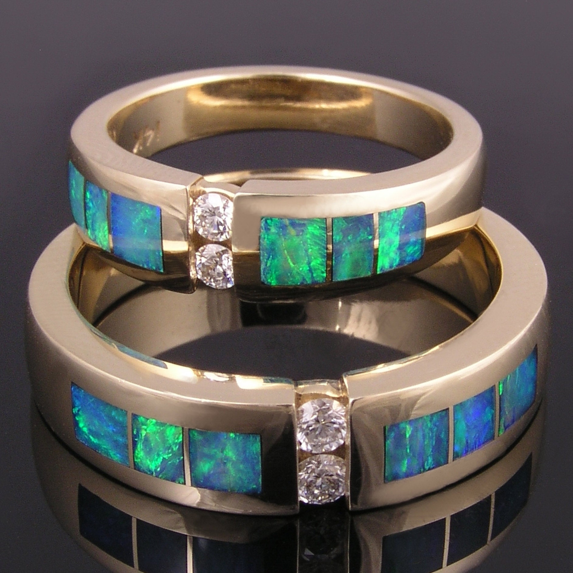 Australian opal inlay jewelry and wedding ring by HilemanJewelry