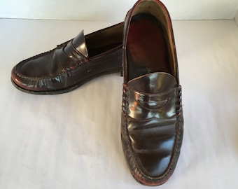 Oxblood Leather Johnston and Murphy Penny Loafers Vintage Men's Slip On Shoes 11