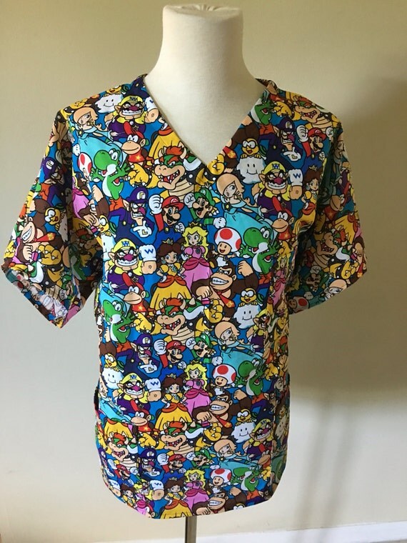 Nintendo scrub top donkey Kong Mario brothers luigi video