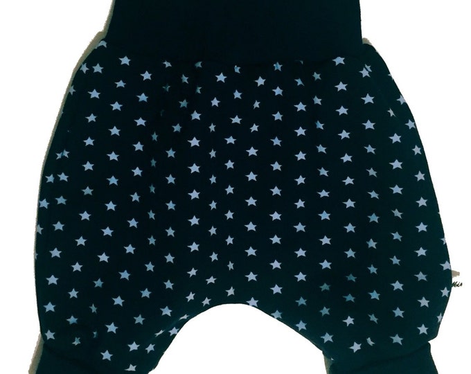 Baby kids toddler girl boy clothing harem pants baggy pants sweat pants, blue stars, boys outfit, Size preemie - 3 y
