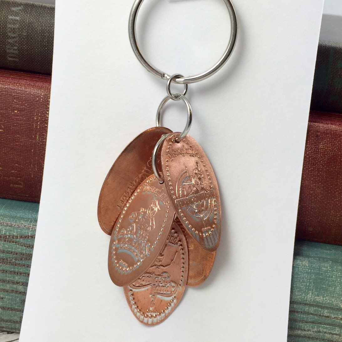 Disneyland's 5 PARK LANDS Key Ring Disney Pressed Penny
