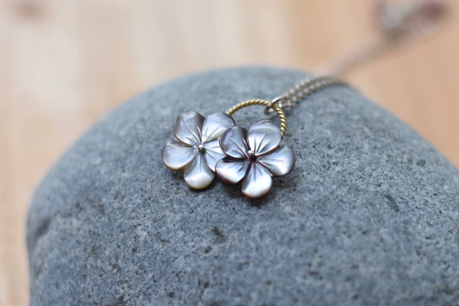 Mother of Pearl Flower Necklace Sterling Silver by CalienteJewelry