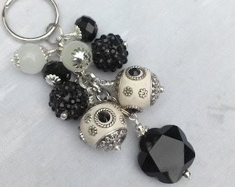 Black and White Beaded Key Chain / Purse Charm / Key Fob / Bag Fob / Purse Swag / Handbag Charm / Purse Jewelry