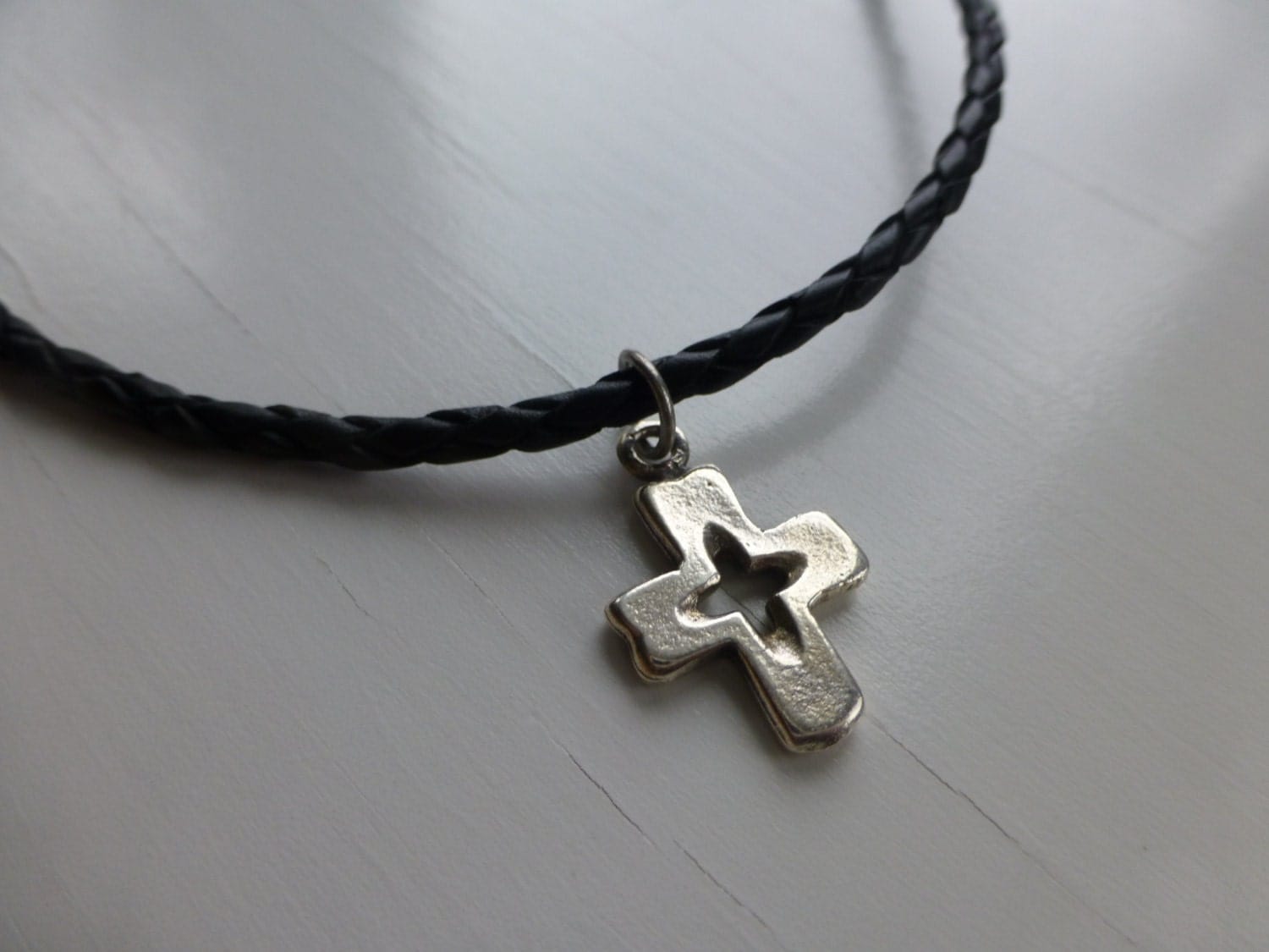 boys confirmation necklace mens silver cross for boy black