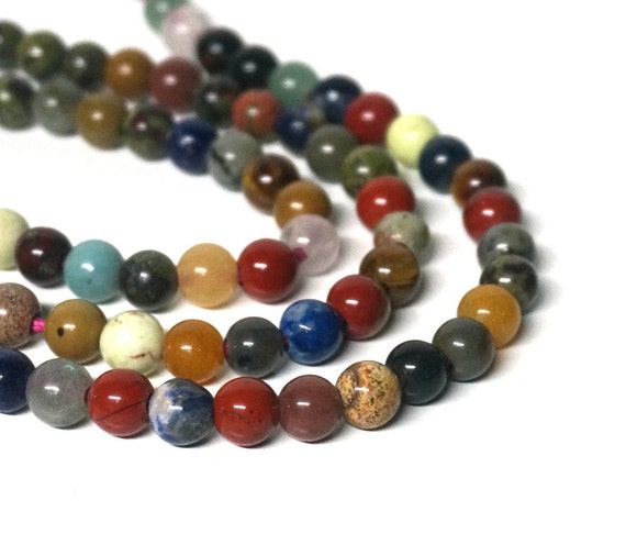 8mm round mixed gemstone beads with large holes 8 inch strand